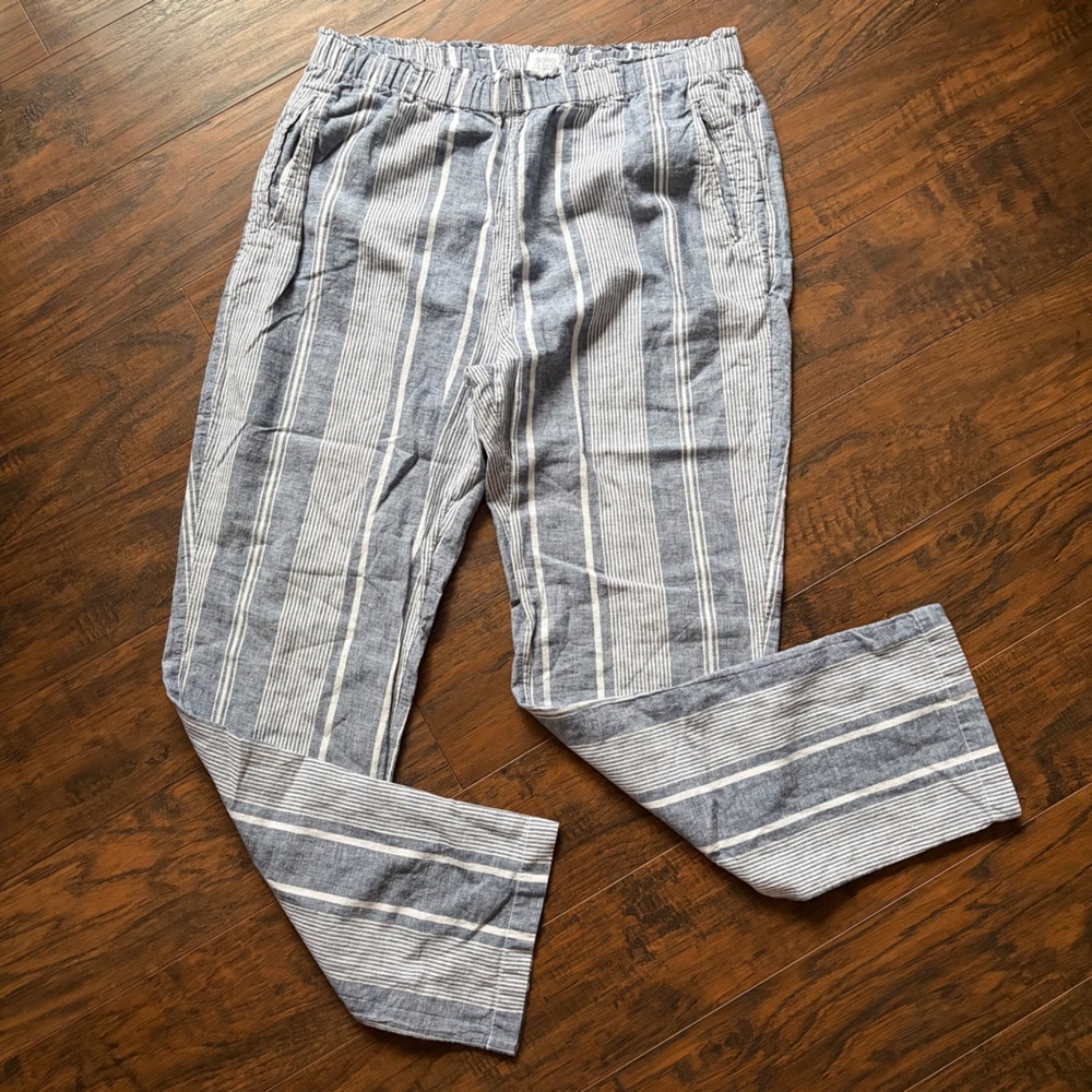 Sigrid Olsen Linen Cotton Striped Coastal Nautical Beach Straight Leg Pant
